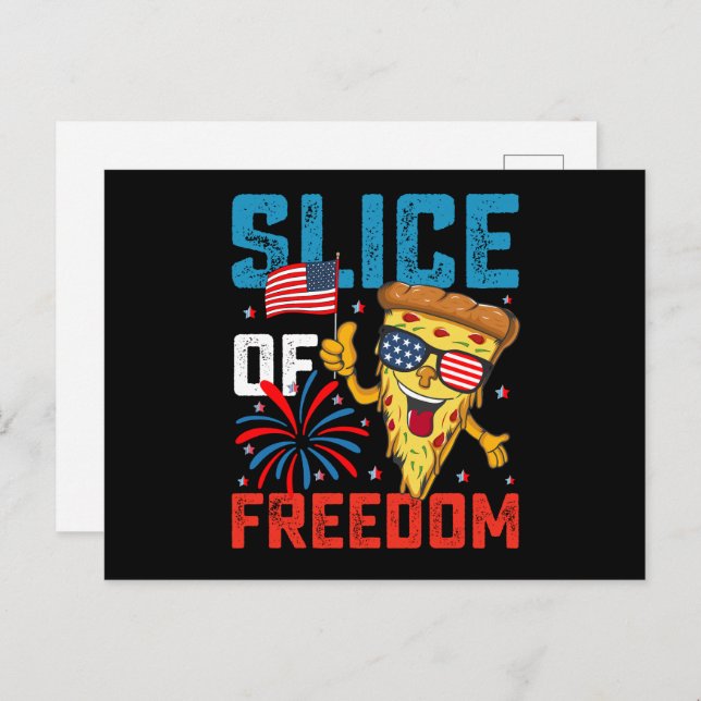 Carte Postale Slice Of Freedom 4 Juillet Pizza USA Drapeau Sungl (Devant / Derrière)