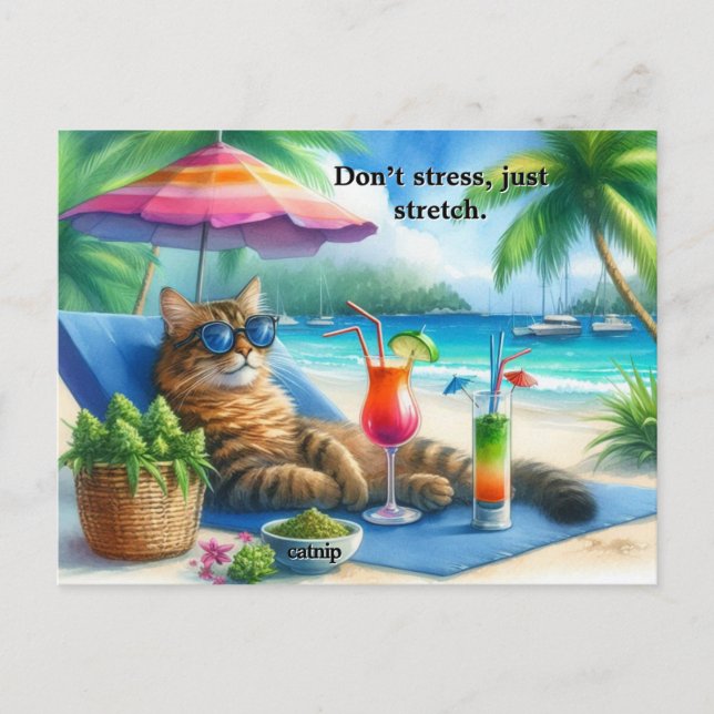 Carte Postale Slogan de chat drôle Kitty à la plage (Devant)