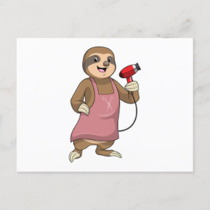 Carte Postale Sloth as Hair stylist avec Sèche-cheveux