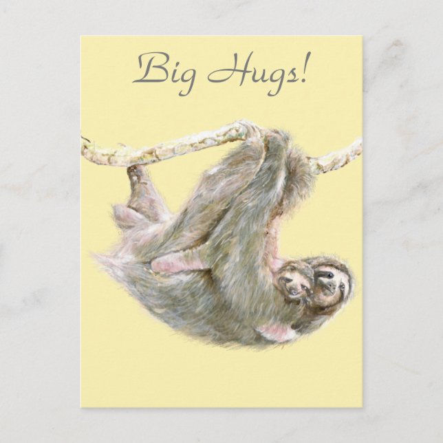 Carte Postale Sloth, bébé avec maman qui bouffe "Big Hugs" (Devant)
