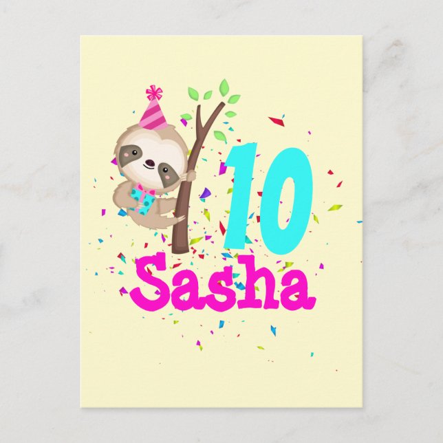 Carte Postale Sloth Birthday Girl Custom Theme Party (Devant)