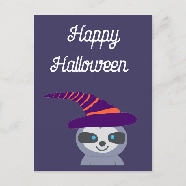 Carte Postale Sloth d'Halloween dans le Casquette de Witch (Devant)