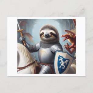 Carte Postale Sloth Knight Fighting Dragons