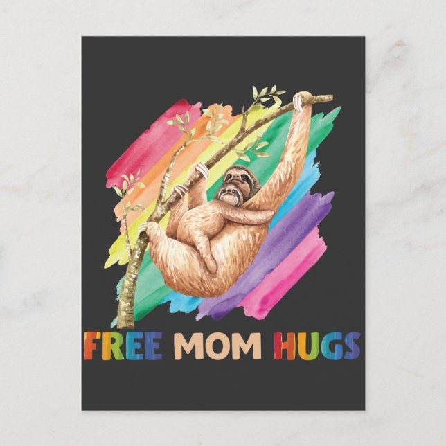 Carte Postale Sloth Mom Hugs Rainbow Cute Child and Mother (Devant)
