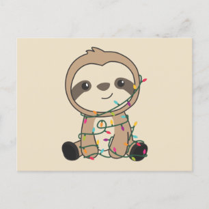 Carte Postale Sloth Noël Neige hiver Animaux Sloths Postcar