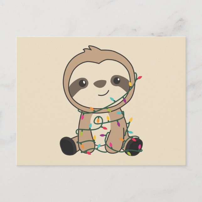 Carte Postale Sloth Noël Neige hiver Animaux Sloths Postcar (Devant)