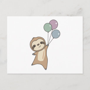 Carte Postale Sloth S'Envole Avec Des Ballons