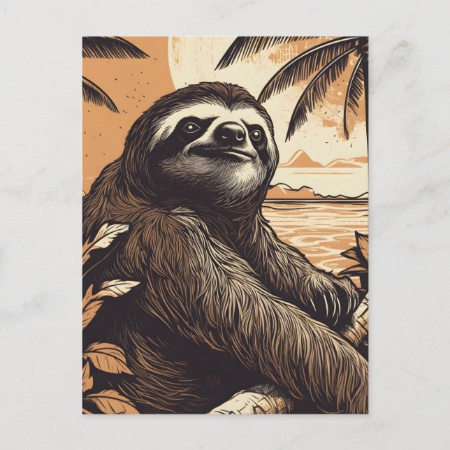 Carte Postale Sloth sur une plage tropicale (Devant)