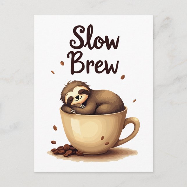 Carte Postale Slow Brew Coffee Sloth (Devant)