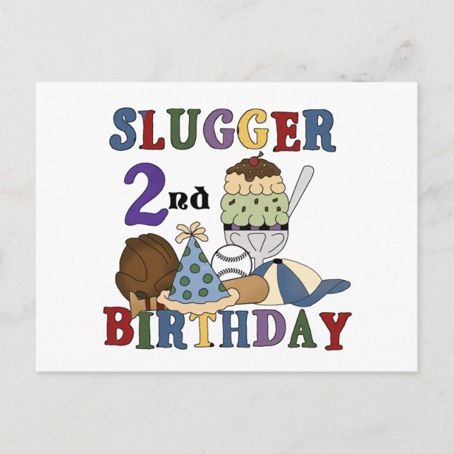 Carte Postale Slugger de baseball 2e Anniversaire t-shirts et ca (Devant)