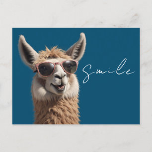 Carte Postale Smile Llama Cute Alpaca avec lunettes de soleil Bl