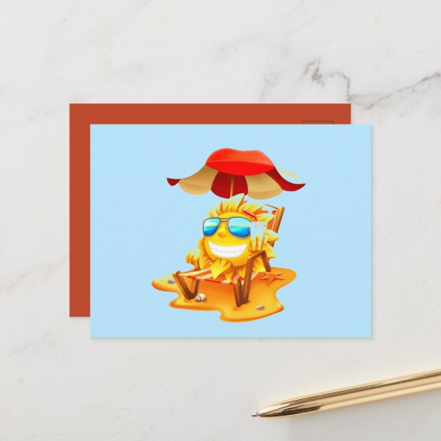 Carte Postale Smiley Sun Lounge Sur Chaise De Plag (Devant/Arrière en situation)