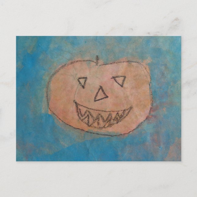 Carte Postale Smiling Pumkin, Halloween Kids Art Watercolor (Devant)