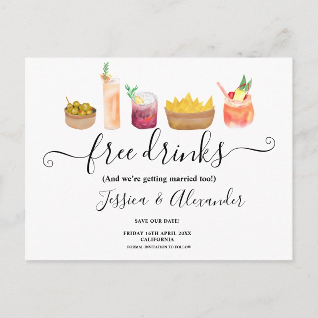 Carte Postale Snacks modernes cocktails aquarelle enregistrer la (Devant)