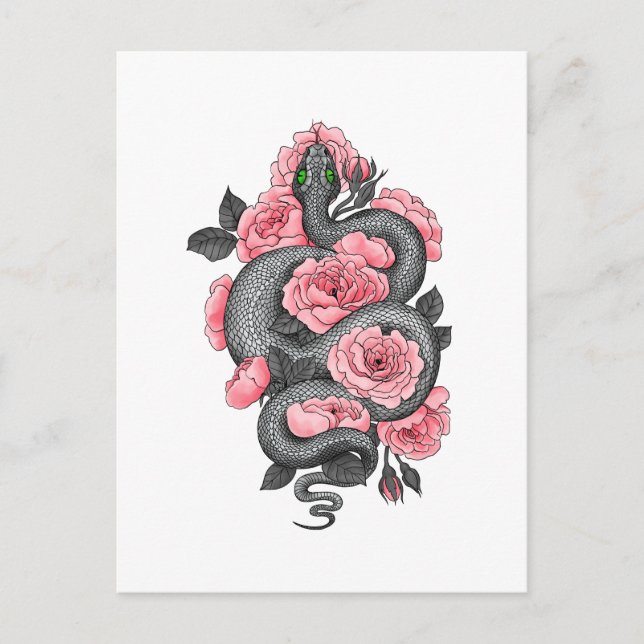 Carte Postale Snake and peach roses (Devant)
