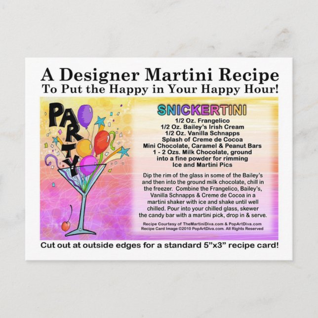 Carte postale Snickertini Candy Martini Recette (Devant)