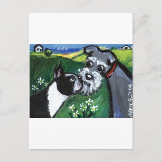 Carte Postale snif de Boston Terrier & Schnauzer (Devant)