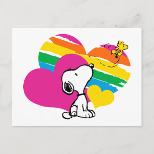Carte Postale Snoopy et Woodstock   Coeurs arc-en-ciel