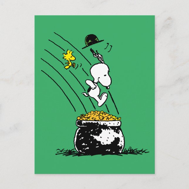 Carte Postale Snoopy Jumping dans le pot d'or (Devant)