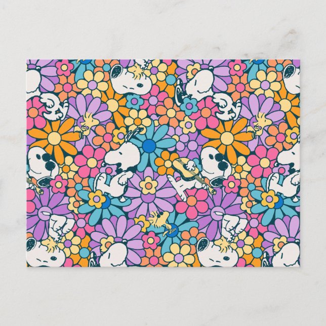 Carte Postale Snoopy & Motif de fleurs de bois (Devant)