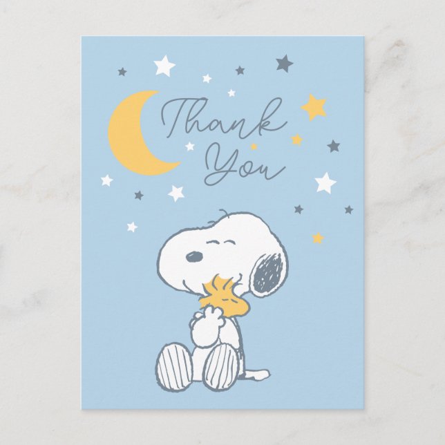 Carte Postale Snoopy & Woodstock dans la lune Merci (Devant)