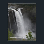 Carte postale : Snoqualmie Falls, WA<br><div class="desc">Cette carte postale personnalisable présente les eaux blanches des chutes Snoqualmie,  à l'est de Seattle,  WA,  plongeant de 70 pieds au-dessus de falaises sombres. Des buissons verts au premier plan encadrent la piscine d'éruptions.</div>
