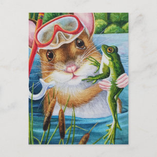 Carte Postale Snorkel Souris & Masque Avec Aquarelle Bullfrog Ar