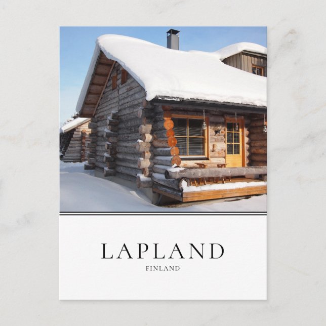 Carte Postale Snow-covered log cabin in Lapland, Finland (Devant)