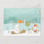 Carte Postale Snow Landscape Scene Bears and Snowman Christmas<br><div class="desc">An enchanting scene of cute animals including bears,  birds,  bunnies,  hedgehog and snowman as the snow falls in the pretty forest landscape. Easily personalised with your own greetings and names. I created the artwork using elements drawn by the fabulous artist Lisa Glanz,  whose work I absolutely love!</div>