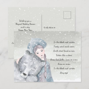 Carte Postale Snow Princess Bear Bleak Midwinter Lyrics Holiday 
