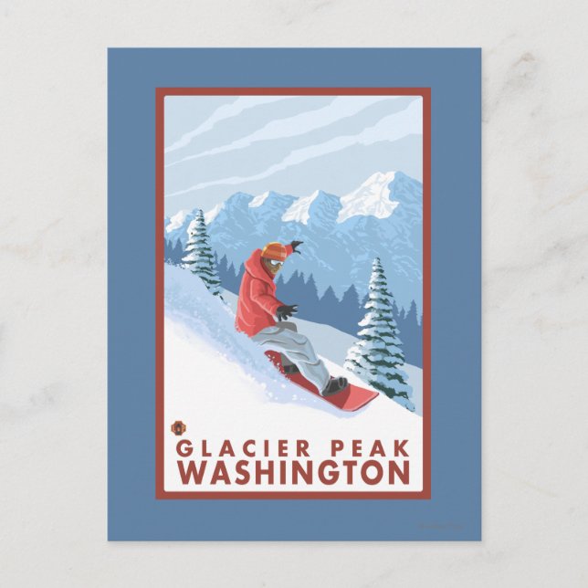 Carte Postale Snowboarder Scender - Glacier Peak, Washington (Devant)