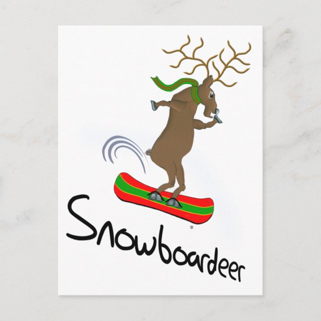 Carte Postale Snowboardeur Funny Snowboard Reindeer (Devant)