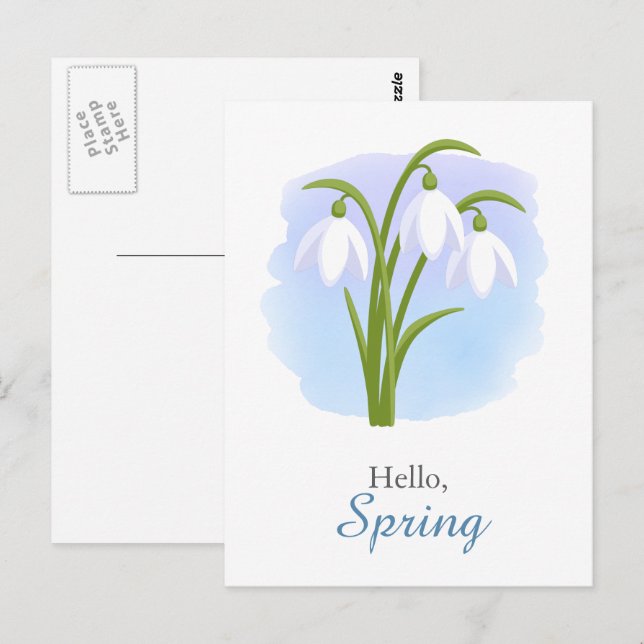 Carte Postale Snowdrops - Fleurs de printemps Aquarelle bleu Cit (Devant / Derrière)