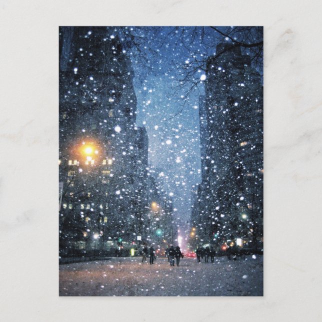 Carte Postale Snowfall de la ville nocturne (Devant)