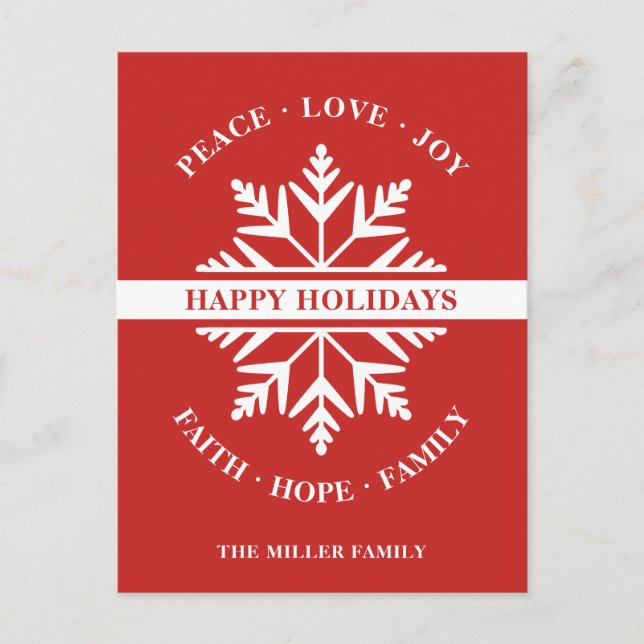 Carte Postale Snowflake Holiday Paix Amour Joie Foi Espoir (Devant)
