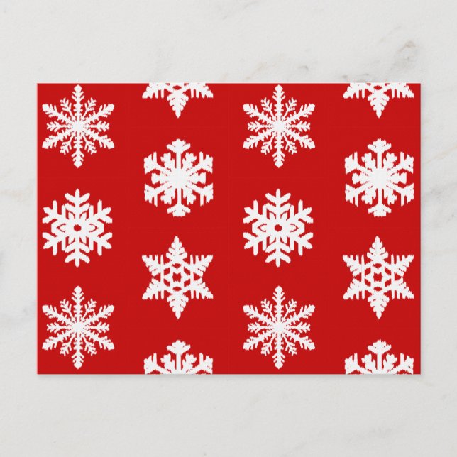 Carte Postale Snowflakes Ikat - Rouge foncé et blanc (Devant)