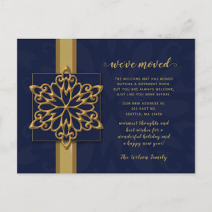 Carte Postale Snowflakes Marine Gold Holiday Moving Faire-part