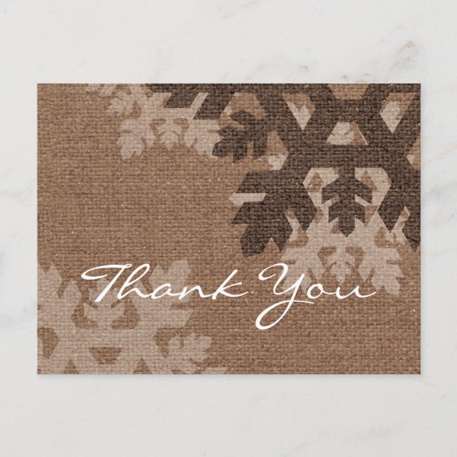 Carte Postale Snowflakes Rustique Style Faux Burlap Merci (Devant)