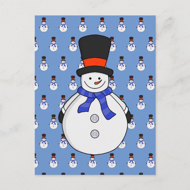 Carte Postale Snowman avec chapeau supérieur (Devant)