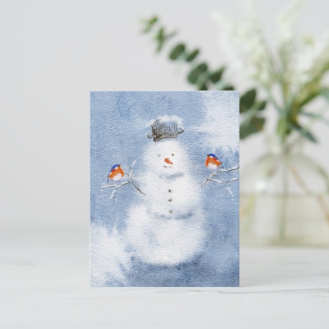 Carte postale Snowman couleur d'eau | L'hiver char (Debout devant)
