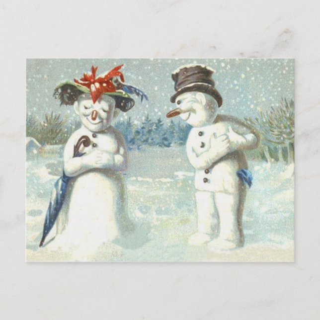 Carte Postale Snowman Couple hiver terrain de neige (Devant)