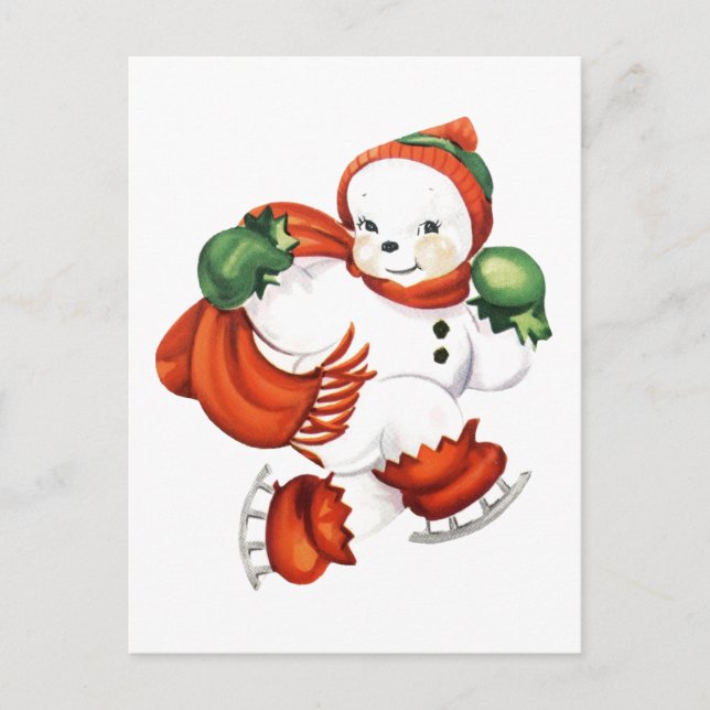 Carte Postale Snowman de patinage rétrograde (Devant)