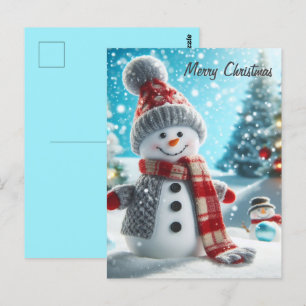 Carte Postale Snowman debout dans le paysage hivernal