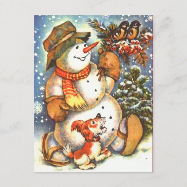 Carte Postale Snowman et Dog (Devant)