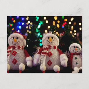 Carte Postale Snowman et ornements de famille sur arbre