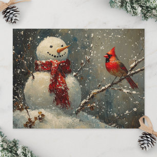 Carte Postale Snowman et une peinture cardinale à l'huile