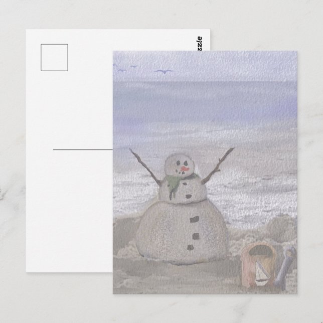 Carte Postale Snowman Froide À La Plage (Devant / Derrière)