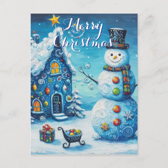 Carte Postale Snowman House présente Noël personnalisé (Devant)