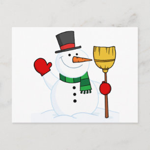 Carte Postale Snowman Joyeux Tenant Une Salle Et Agitant