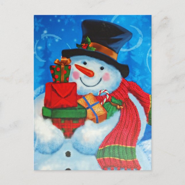 Carte Postale Snowman portant des cadeaux (Devant)